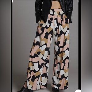 Anthropologie Black and White Wide Leg Jumpsuit with Abstract Print